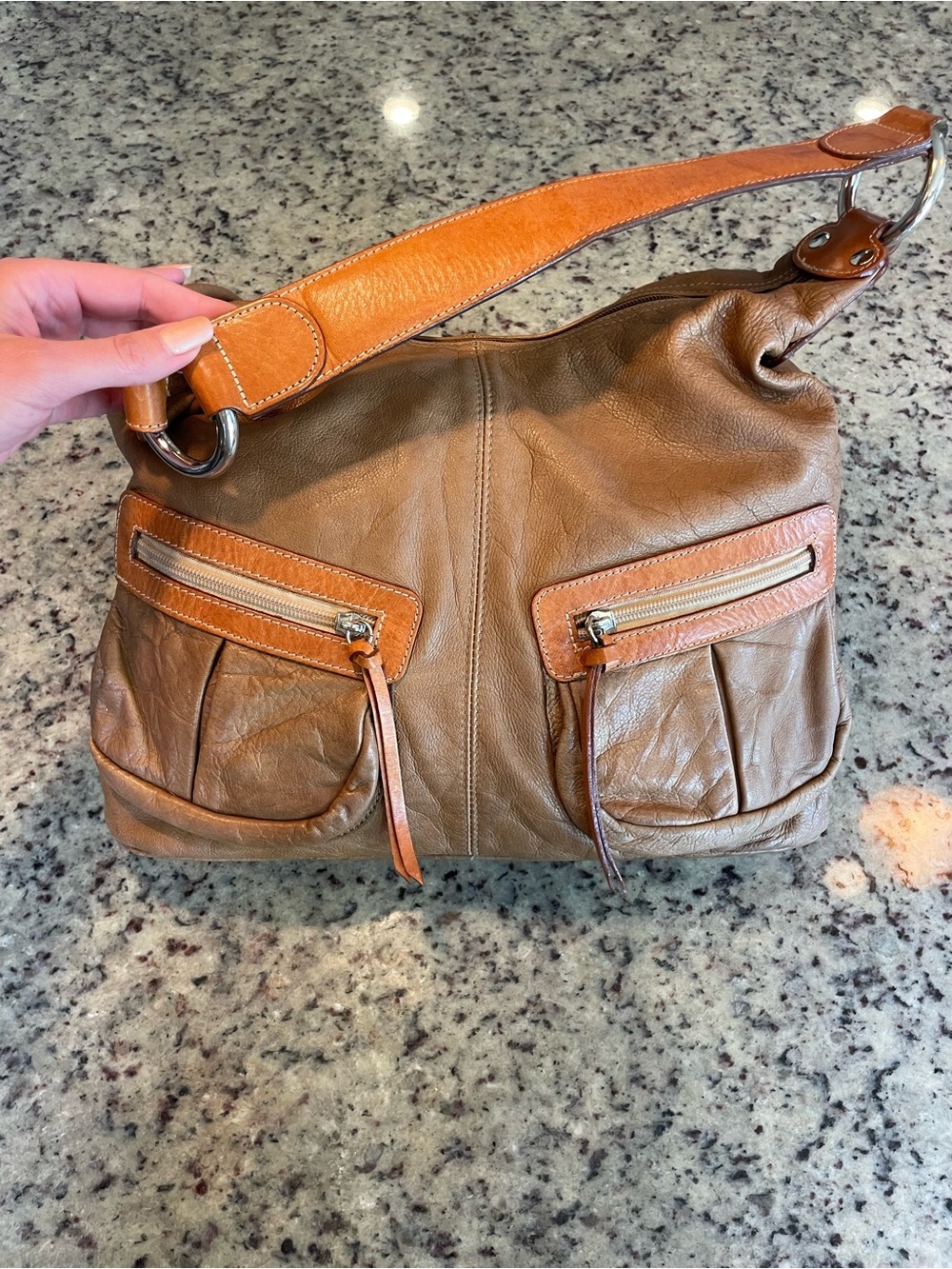 Maurizio Taiuti Italian lamb skin Leather Hobo Shoulder Bag in Brown and Tan